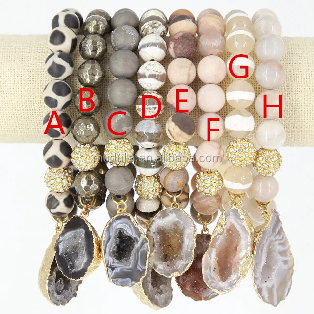

BM20552 Boho Chic Stone Beads Agates Geode Druzy Charm Pendant Bracelets