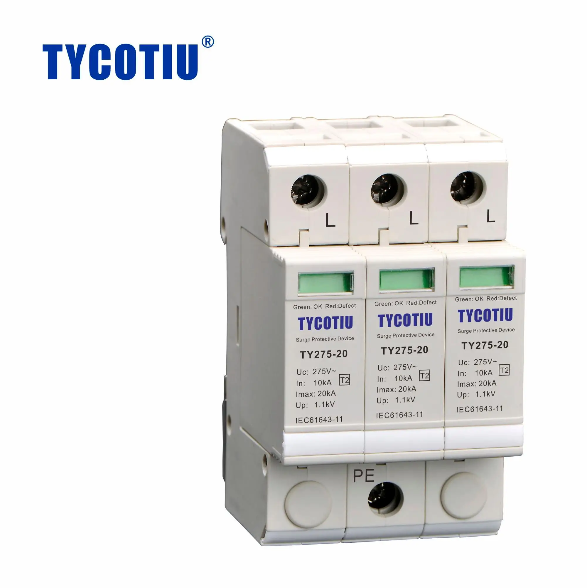 20ka 275v 浪涌保护器三相 3p 2 类 ii 型电源浪涌稳压器
