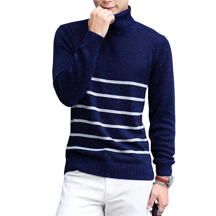 Cotton Turtleneck Sweater Men Striped Sweater Knitted Turtle Neck ...
