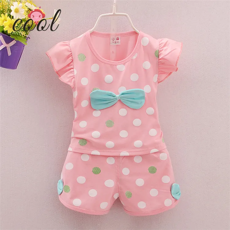 

wholesale cheap polka dot children girls summer 2 pcs set 100 cotton princess baby girl outfit