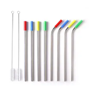 Image of Stainless steel straws 215mm wholesale metal straws reusable straws with silicon tips