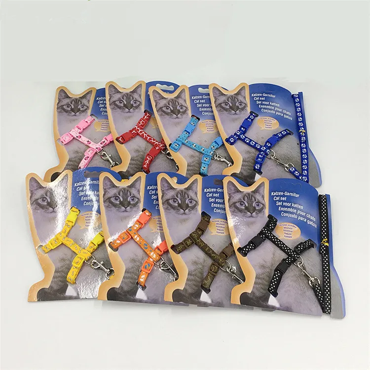 

Multicolor adjustable safety nylon pet cat harness and leash, Pink , yellow , red , orange , black etc.