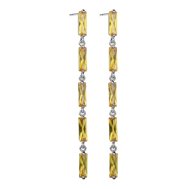 

Long Crystal Pendant Fashion Women Jewellery CZ Stone Earring, White, yellow, purple