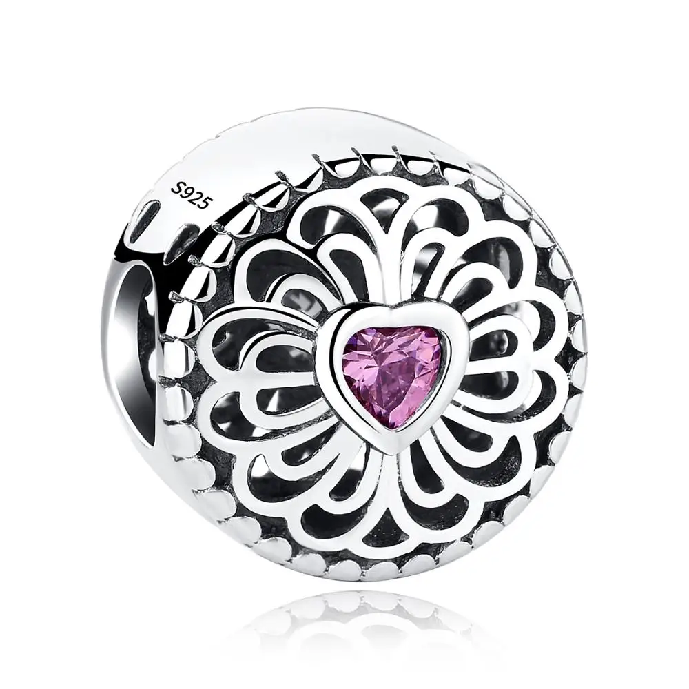 

925 Sterling Silver Charm Love and Friendship Charm Beads with Pink CZ Fit Bracelet Original Jewelry Making