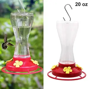 Image of 10 Oz Outdoor Hummingbird Feeder Made from Glass, Hanging 5 Nectar Feeding Stations, Bright Red
