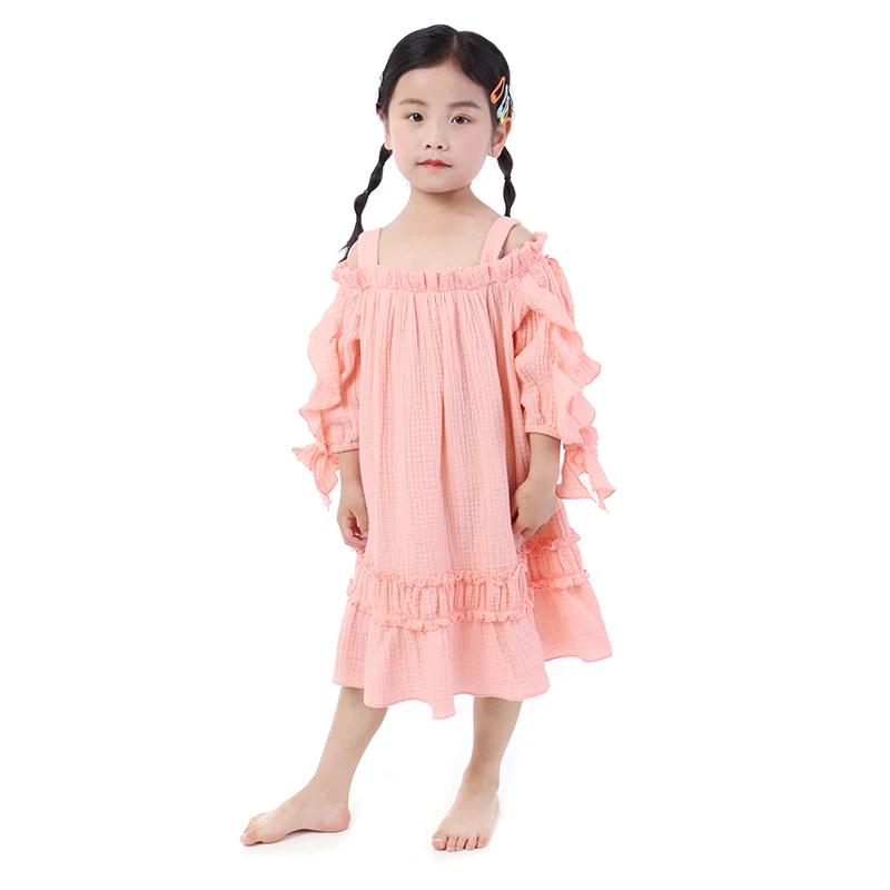 

wholesale price ruffle cotton dress crinkle cute sleeve pink red wedding dress, N/a