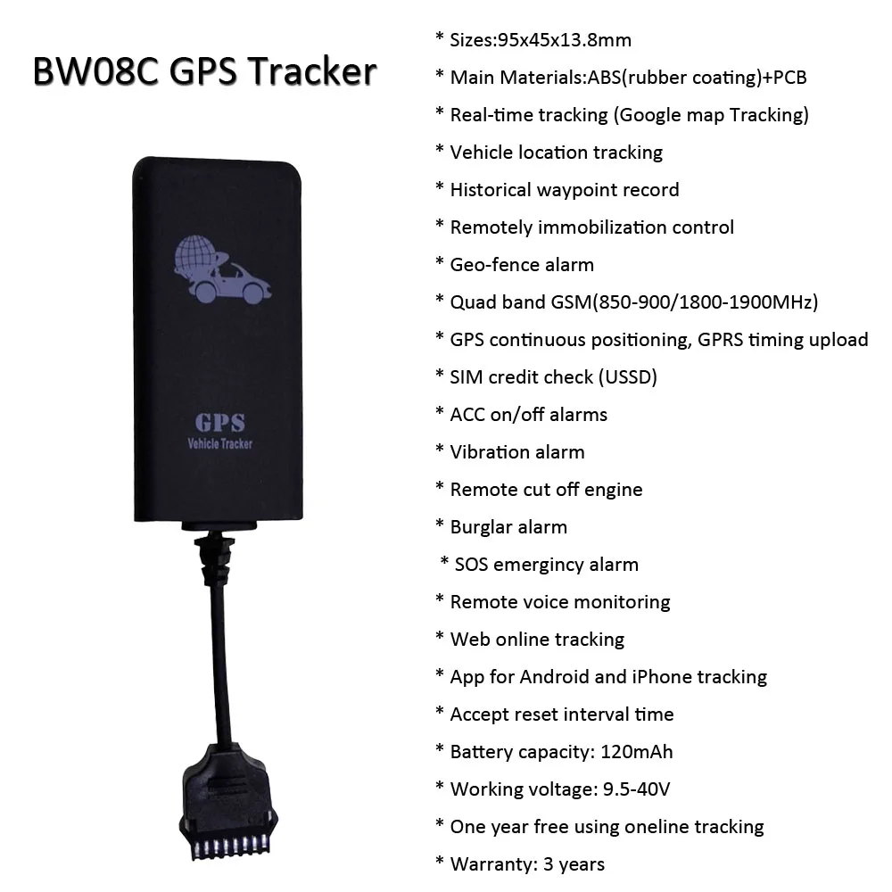 Real Time Gps Vehicle Tracking System With Google Map Tracking Bw08