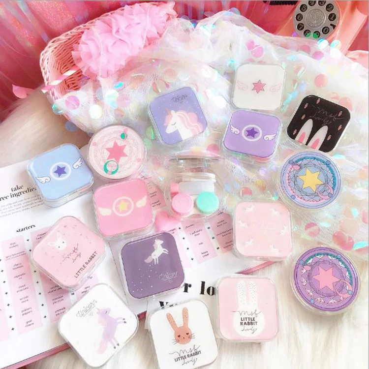 

Cartoon Girl Cute Plastic Contact Lens Cases Student Mini Portable Containers for contact lenses, As picture