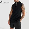 Custom Men's sleeveless sports vest training fitness zipper hooded gym t shirts
