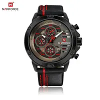 

Naviforce Watch 9110 Leather Strap Coffee Color Men Quartz Wristwatch Fashion 3 ATM Waterproof Analog Watches Men