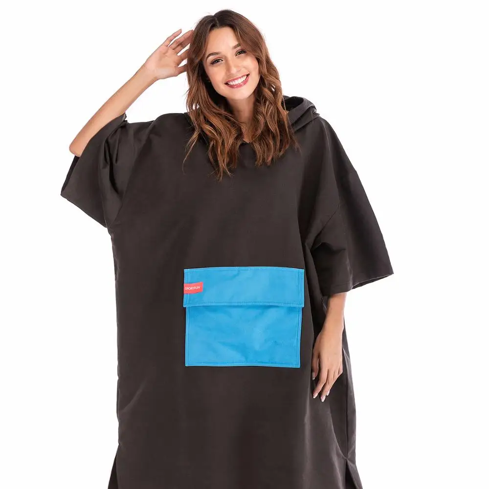 
Wholesale Custom Microfiber Polyester Adult Black Hooded Change Surf Poncho Beach Towel Hoodie Cloak Towel 