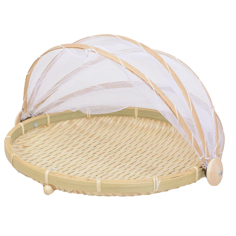 

Wholesale handmade bamboo fruit woven storage basket fly-proof and insect-proof storage basket, Natural