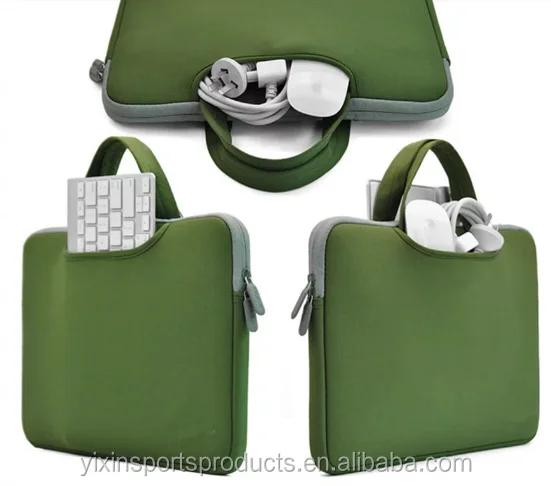 Neoprene soft laptop sleeve tote bag carrying case briefcase business laptop bag with Pockets for Charger /Mouse/ keyboard