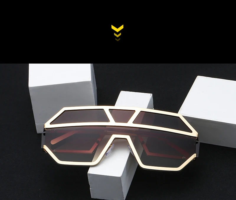2019 Oversized Big Metal Frame One Piece Glasses Cool Retro Shield Sunglasses