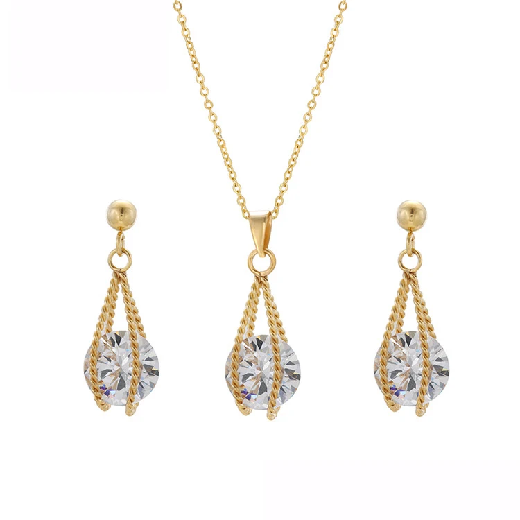 

S-126 XUPING bride 24k gold plating bridal set zircon necklace+earring jewelry sets