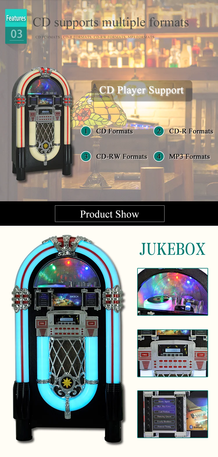 Home Audio Amplifier Wurlitzer Jukebox Cd Usb Aux Radio Jukebox Bt