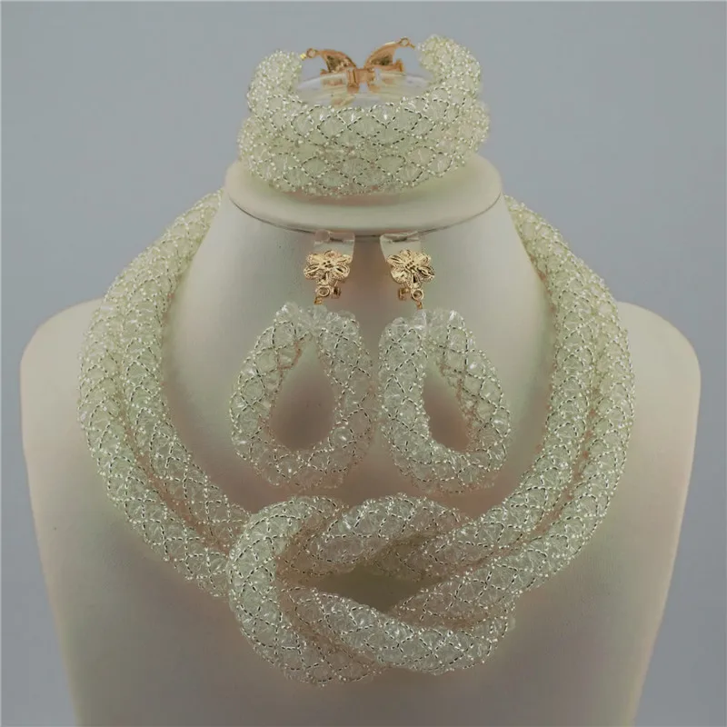 

2018 New arrival Chunky white Crystal Beads Women Necklace Bridal Fashion Jewelry Wedding African Beads Jewelry Set, Picture