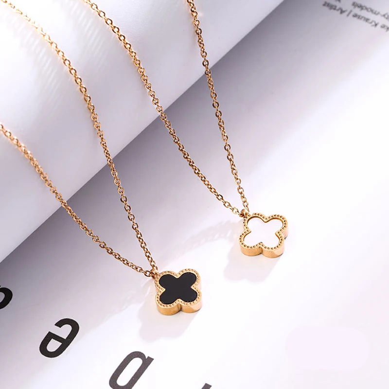 

Valentines Gifts Fashion Custom Made Four Leaf Clover Charm Necklace Alloy Pendant, Rose gold