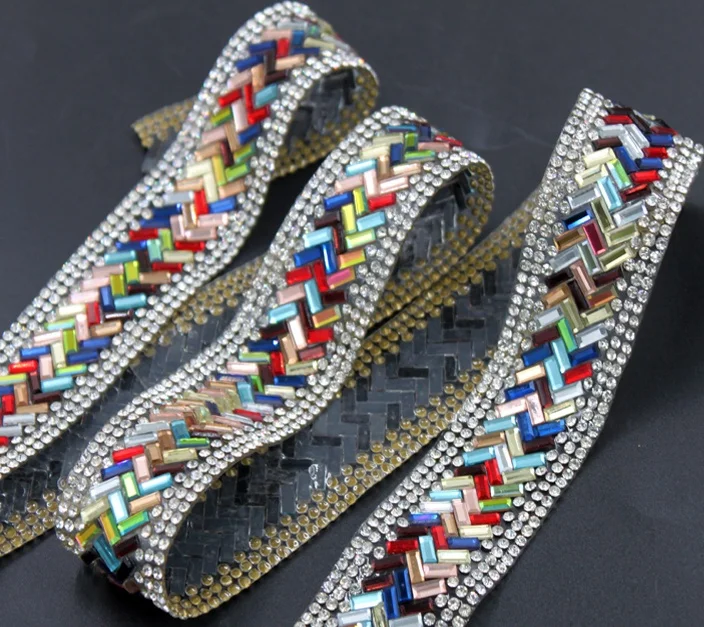 

wholesale iron on crystal rhinestone banding trim for clothes shoes, Multi colors