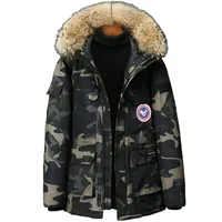

factory wholesale Canada style men's white goose down jacket fur collar thickened camouflage young boy's hooded outdoor coat