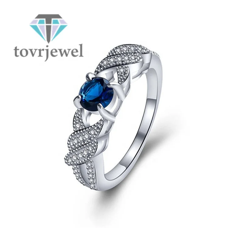 

Round Shape Blue AAA Cubic Zircon Rings for Women Fashion Braid Bands Wedding Engagement Jewelry Silver Color Anillos Mujer