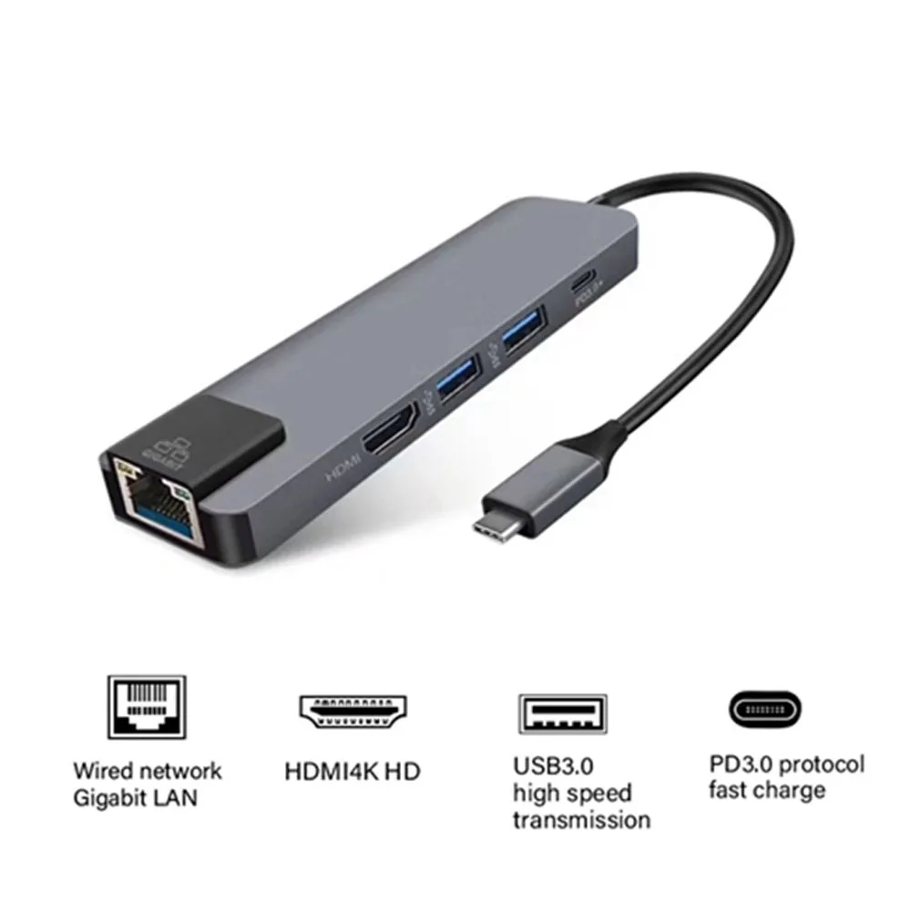 5 in 1 USB Type C Hub Hdmi 4K USB Hub to Rj45 Lan Adapter for Macbook - ANKUX.COM