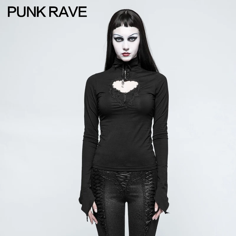 

T-481 Fashion Gothic flower ribbon embroidery shirts for women, Black
