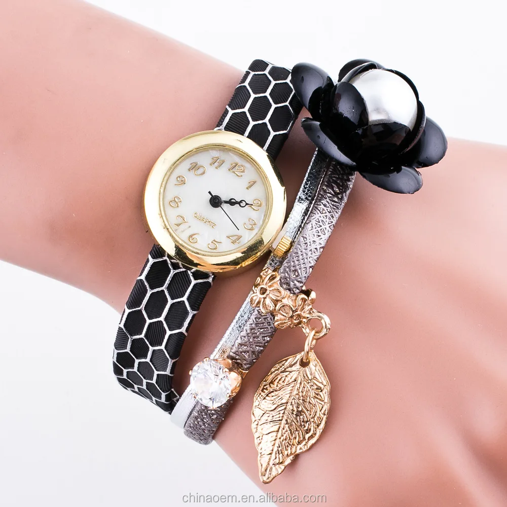 

Vintage Ladies Watches Women Fashion Dress Watches PU Leather Bracelet Pearl Quartz Wrist Watch Free Shipping