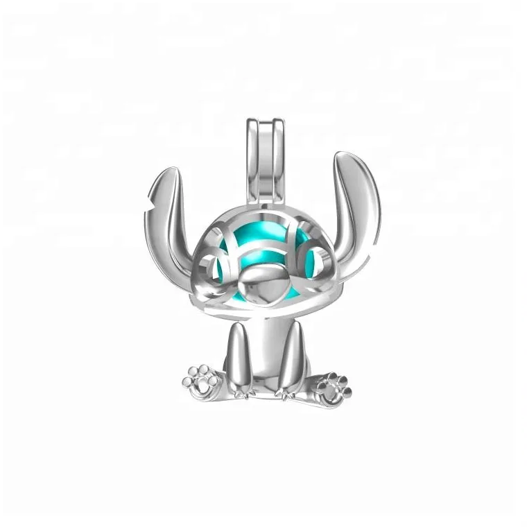 

Lilo and Stitch franchise pearl cages pendant 925 sterling silver cartoon Character hollow cage necklace jewelry settings