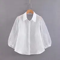 

Latest design long sleeve white see through blouse fashion summer tops