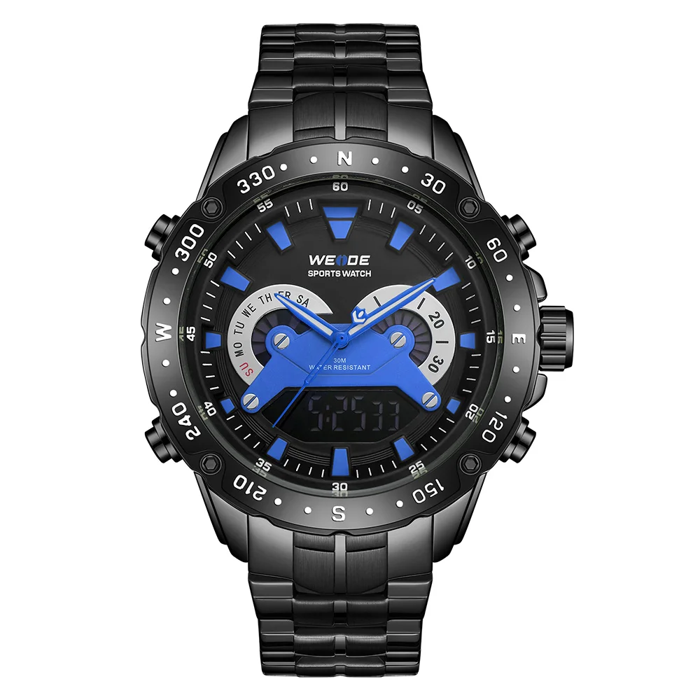 

WEIDE Men Sport Watch Stopwatch Alarm Digital Auto Date Quartz Analog Stainless Steel Band Watches Wrist For Men