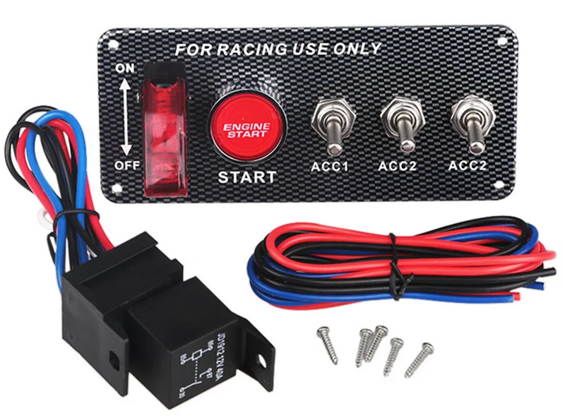 Interruptor de ignición de Carreras Motor Panel LED de superficie de botón de inicio alternar de fibra de carbono