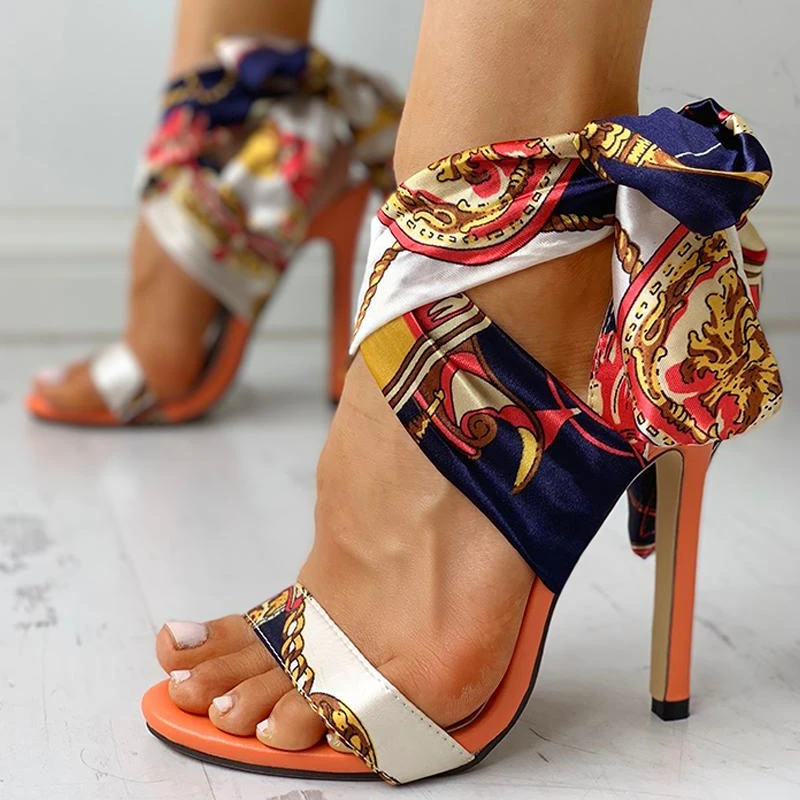 floral print heeled sandals