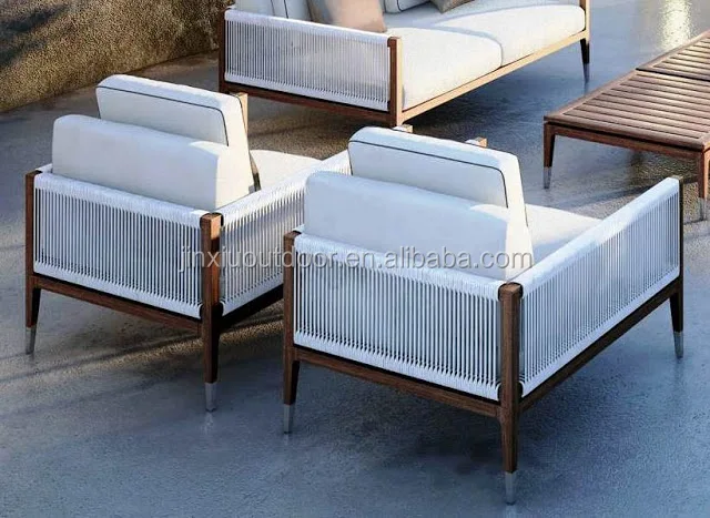 Modern design 2019 Polyethylene rattan solid teak wood outdoor sofa JX-388