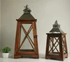 Dark brown trapezoidal stainless steel top cover wooden lantern