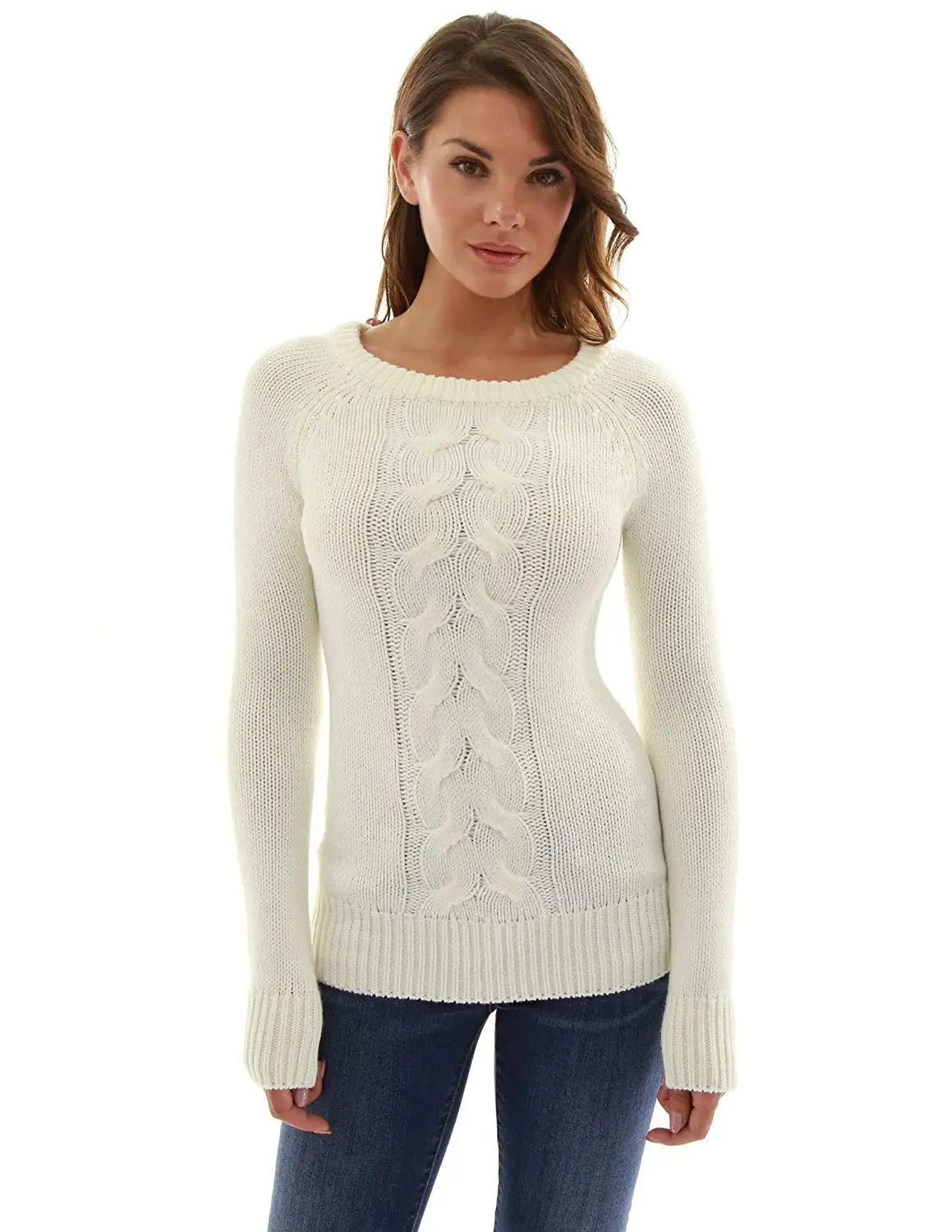 Buy Womens Cable Knit Sweater Crewneck Pullover Off White Black Print