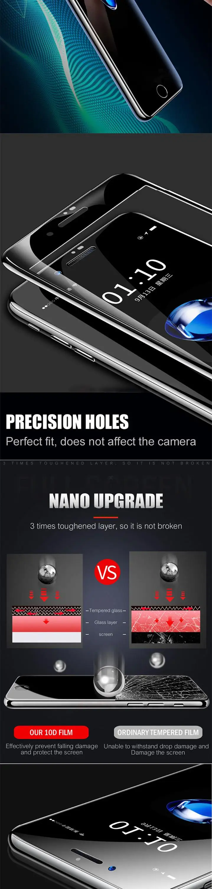 10D Protective Glass for iPhone 7 Screen Protector iPhone 8 Xr Xs Xs Max Tempered Glass for iPhone X 6 6s 7 8 Plus Xs Glass