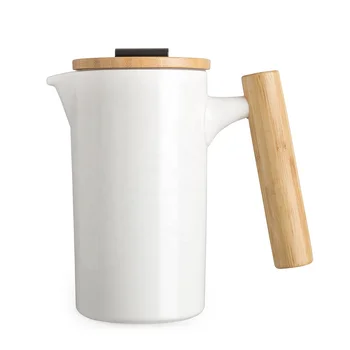 Dhpo Best-selling Ceramic Custom French Press With Bamboo Handle,White