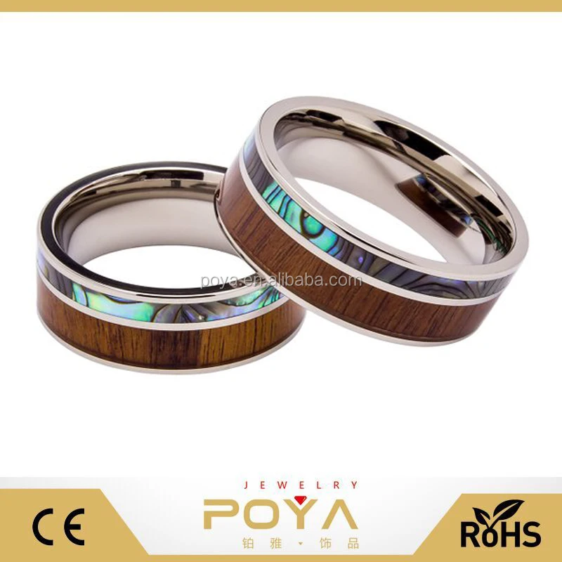 

POYA Jewelry Tungsten Ring Inlaid with Koa Wood and Abalone Shell Extremely Unique 8mm Engagement Wedding band