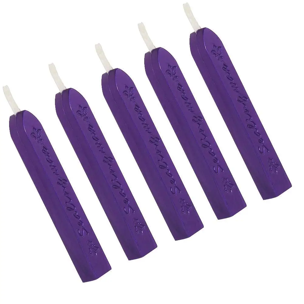Blummy 5pcs Antique Totem Fire Manuscript Sealing Seal Wax Sticks with Wicks for Postage Letter Retro Vintage Wax Seal Stamp (Purple)
