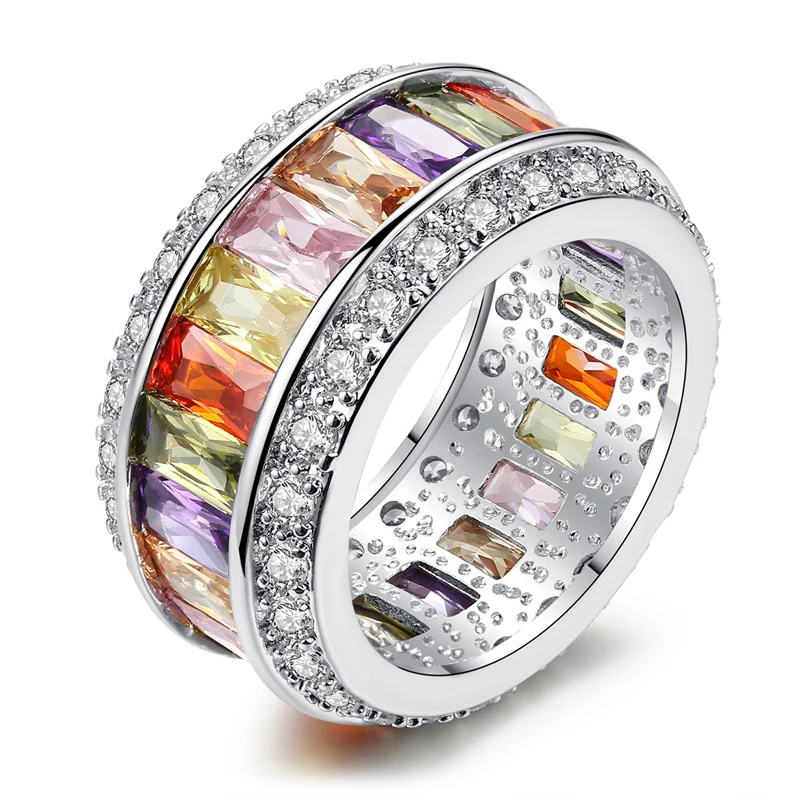 

Bling Iced Out copper Cubic Zircon Multi-colored rainbow Ring for party