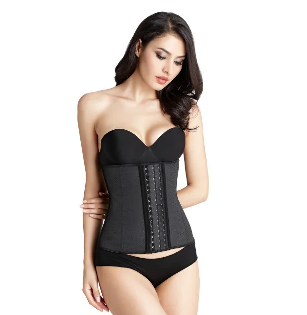 

9 Steel Bones 32cm women fashion shaper cincher waist latex corset, Black;beige