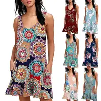 

2019 Wholesale Sleeveless Womens Sexy Printing Knitted Tank Top Tunic Dress