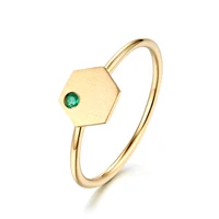 

Minimalist birthstone jewelry 14K 18K solid yellow gold geometric hexagon ring