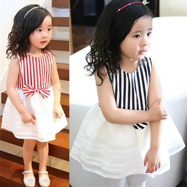 Kids Striped Tutu Bowknot Sleeveless font b Dress b font Baby Girls font b Fancy b