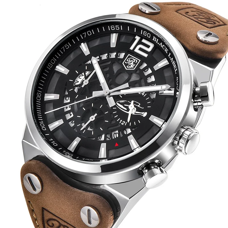 

BENYAR Watch 5112 Fashion Luxury Chronograph Calendar Clock Skeleton Dial Quartz Sports Genuine Leather Brand Watches Men Wrist, 6-color