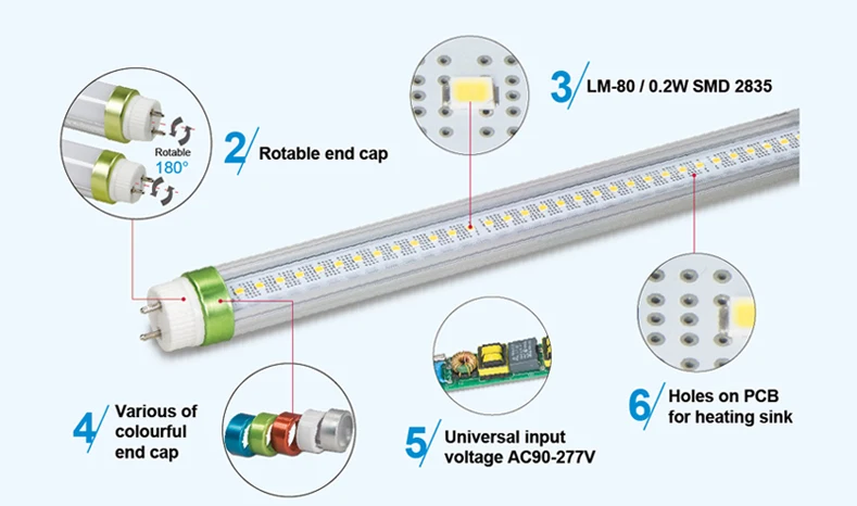 led lighting UL/DLC 150lm/w T8 led tube replace incandescent luminaire for led lights home