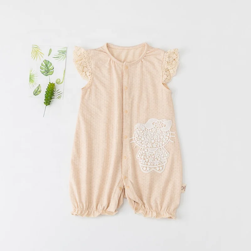

2019 spring summer hot jacquard fabric organic color cotton baby short sleeved romper, N/a