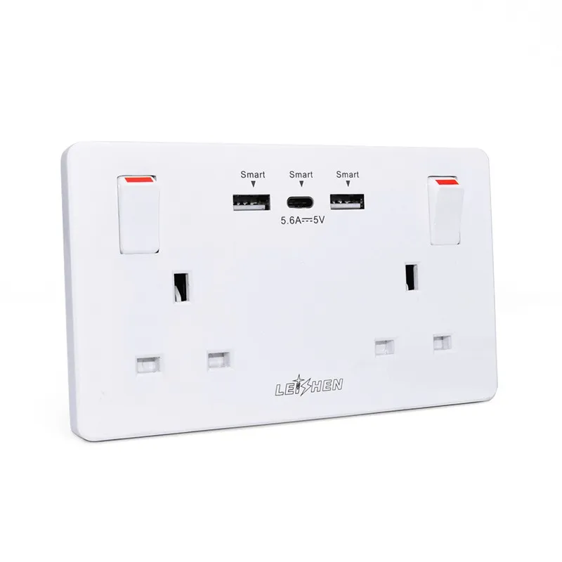 Wall Socket 2usb Type C Plug Power Outlet Charger 2 Gang Uk Electric
