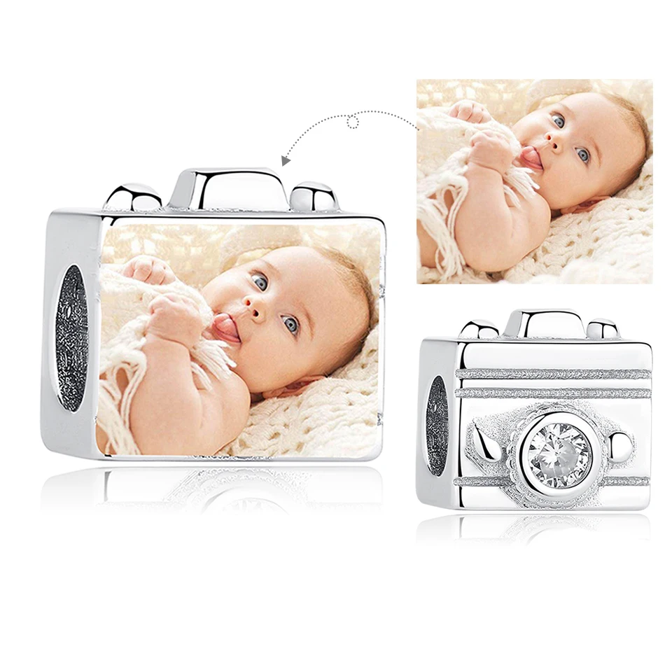 

925 Sterling Silver Camera Custom Photo Charm Beads Fit Original Necklace DIY Personal Fashion Jewelry